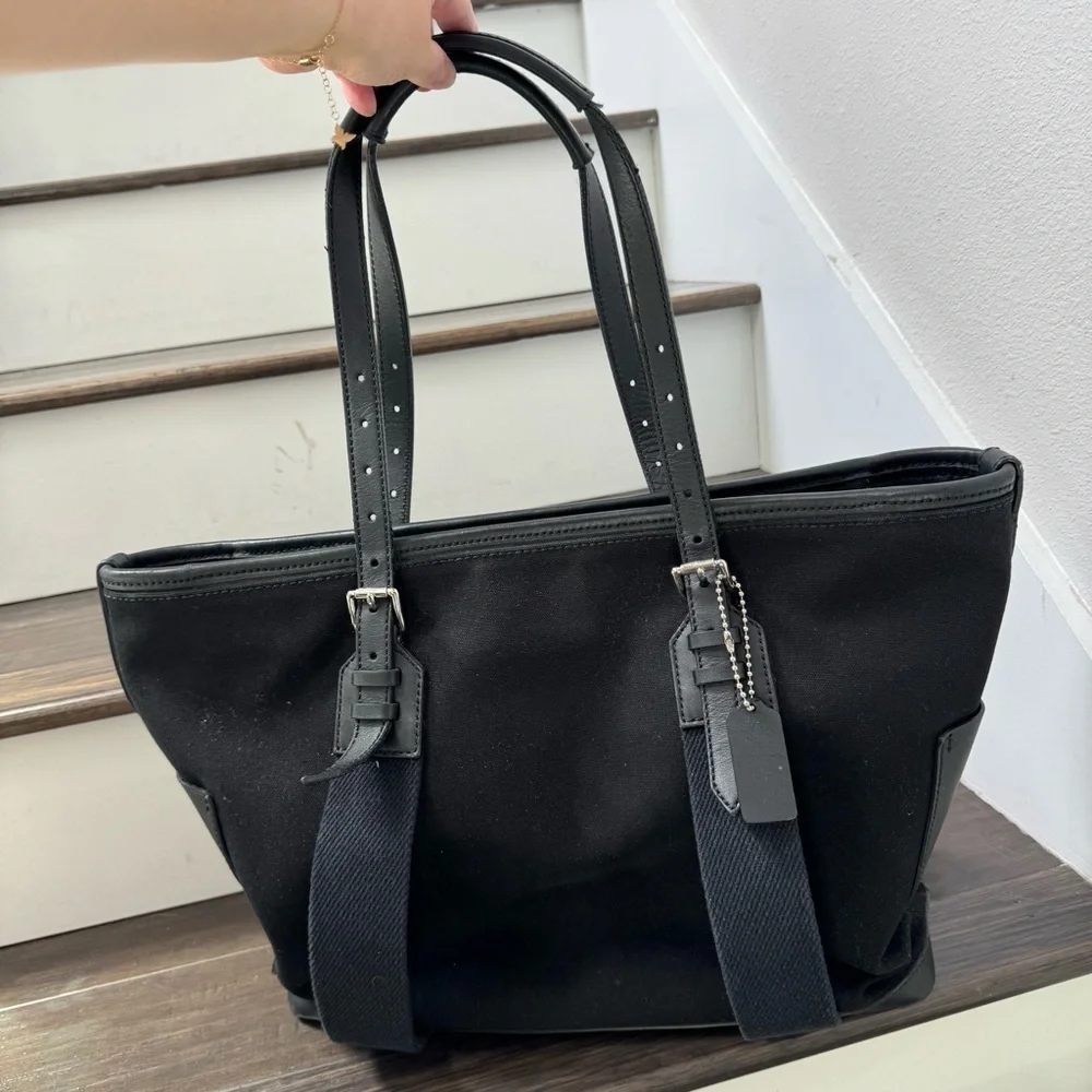 Coach Men Black Bleecker Canvas Leather City Tote 70963 Weekend Weekender Legacy